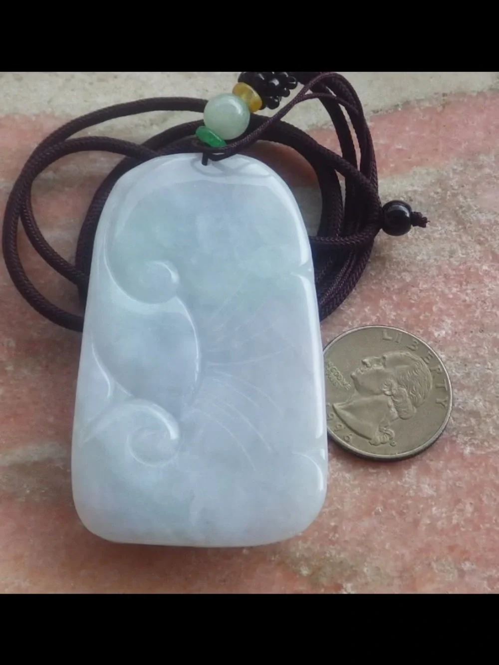 Certificate Jadeite Jade White Green rectangle Wealth Dragon pendant